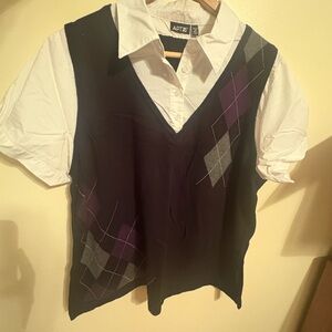 Apt 9 Black and Purple Argyle Sweater Vest with White Shirt